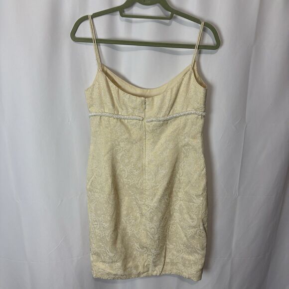 Vintage Badgley Mischka 90's Y2K Cocktail Dress Cream White Gold Brocade Size 6 - Picture 8 of 10